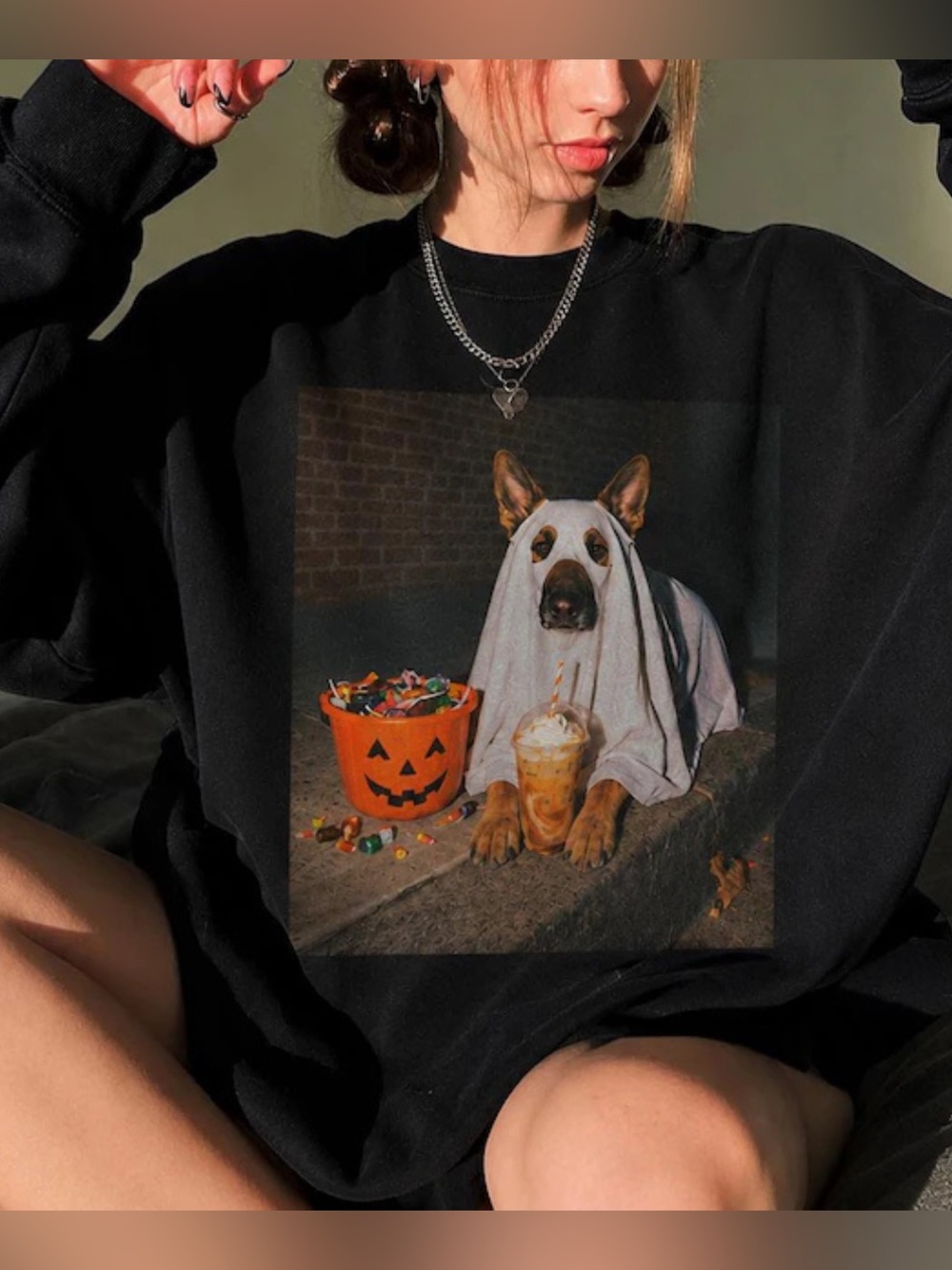 Halloween Funny Dog Graphic Sweatshirt - Black Dog Lover Gift